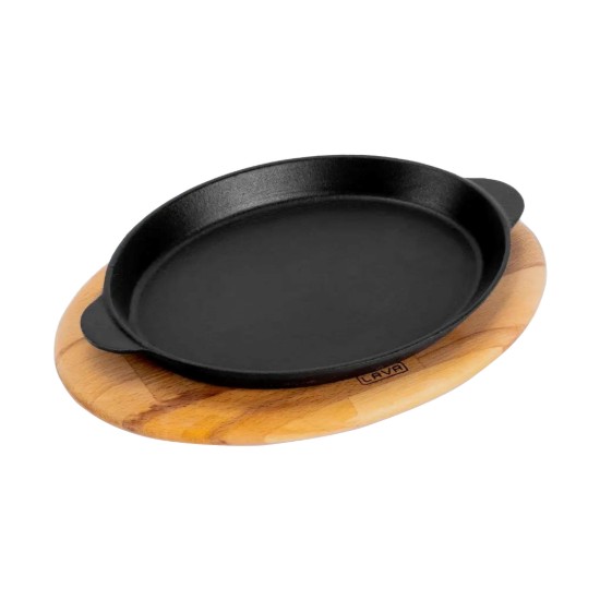 Ovális fajita tálca, öntöttvas, 24 x 18 cm, fa állóval - LAVA