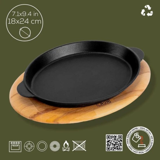 Lava ovális öntvény tepsi Fajita készítéséhez, 18 x 24 cm