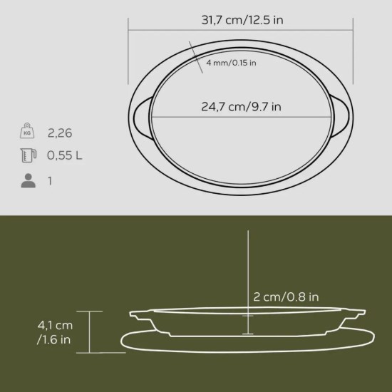 Lava ovális öntvény tepsi Fajita készítéséhez, 18 x 24 cm