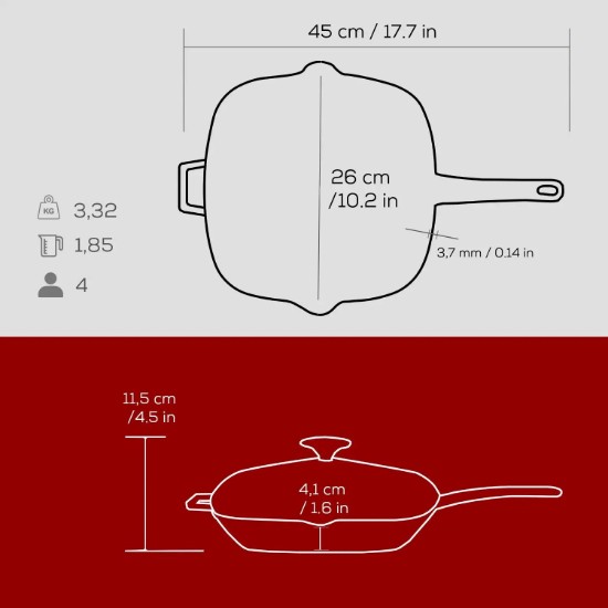 Lava grill serpenyő, 26 x 26 cm, "Glaze"