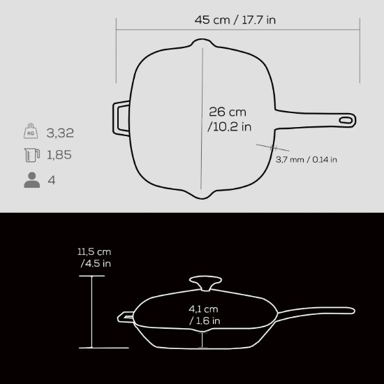 Lava grill serpenyő, hőálló üvegből készült fedővel, 26x26 cm "Glaze"