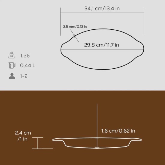 Öntöttvas halserpenyő, 16,5 x 34 cm - LAVA márka
