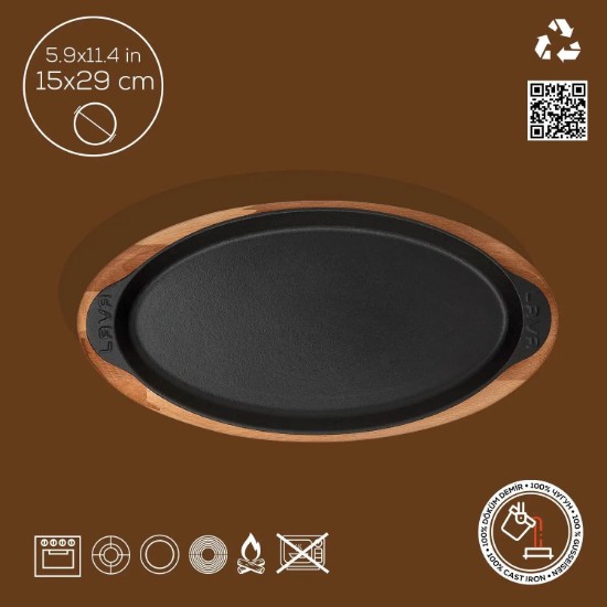 Öntöttvas haltálca, 29 x 15 cm, fa állóval - LAVA