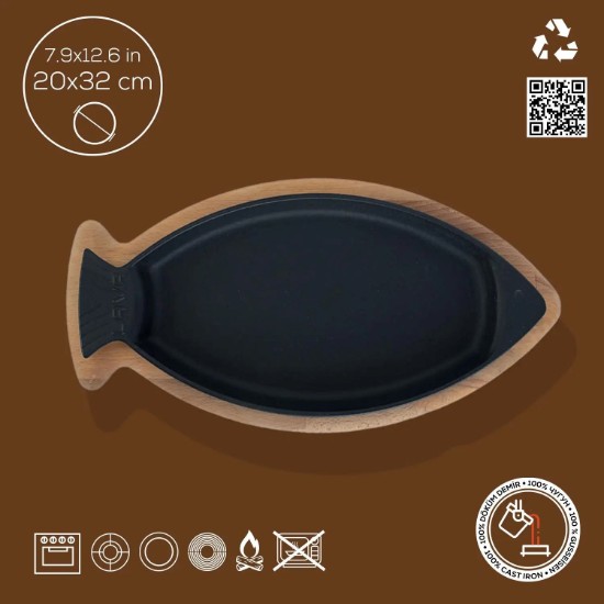 Öntöttvas tálca halaknak, 20 x 32 cm -  LAVA