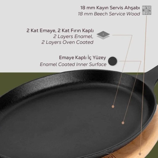 Lava ovális öntvény serpenyő  Fajita készítéséhez