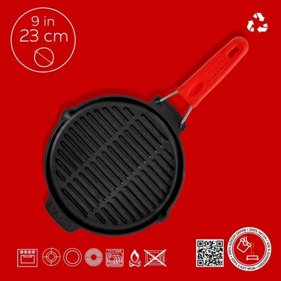 Kerek grill serpenyő, 23 cm, piros fogantyú - LAVA