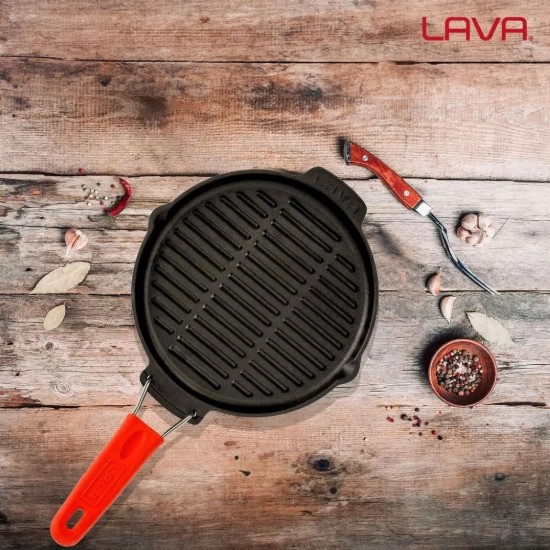 Kerek grill serpenyő, 23 cm, piros fogantyú - LAVA