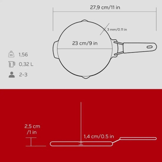 Lava - 23 cm -es kerek grill serpenyő  - piros nyéllel