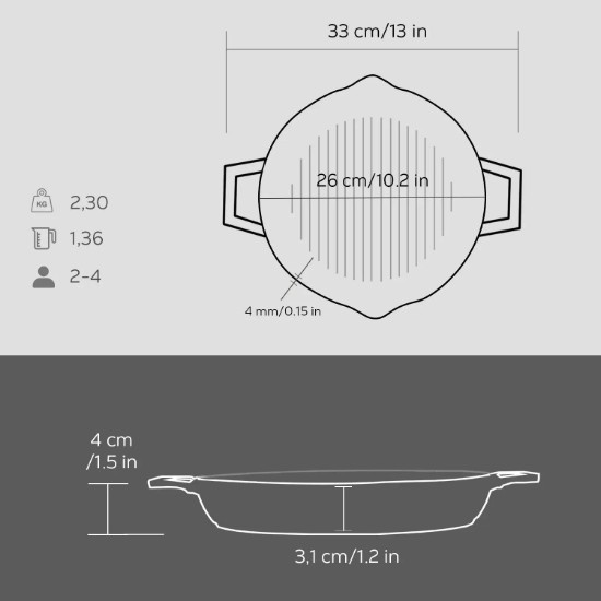 Grillserpenyő, öntöttvas, 26 cm - LAVA 