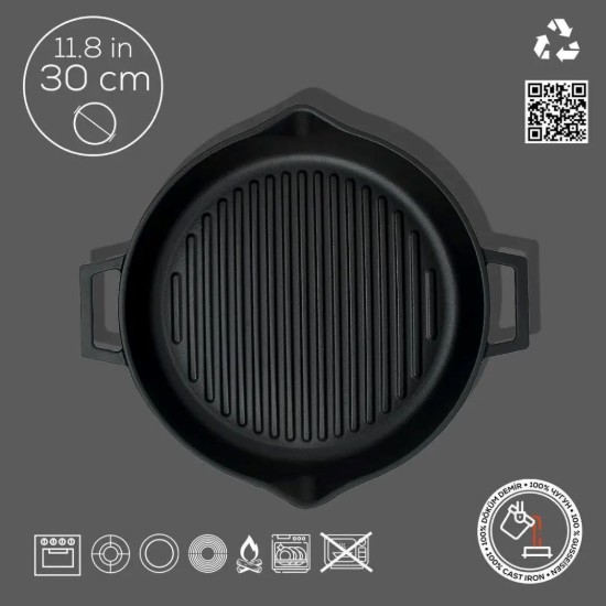 Grill serpenyő, 30 cm, öntöttvas / 2,2 l - LAVA