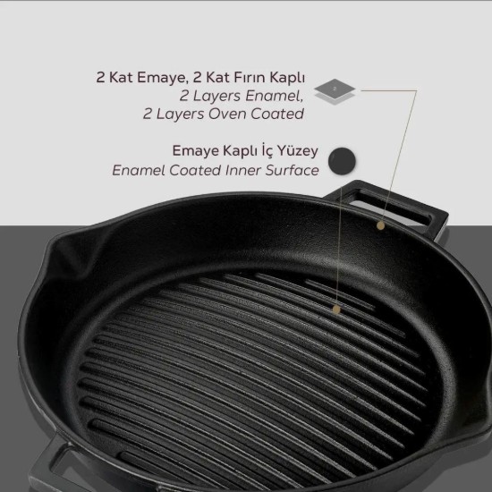 Grill serpenyő, 30 cm, öntöttvas / 2,2 l - LAVA