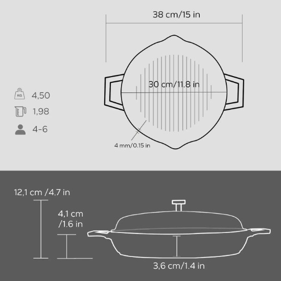 Öntöttvas grillserpenyő fedővel, 30cm - LAVA