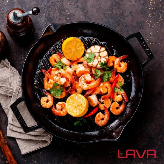 Öntöttvas grillserpenyő fedővel, 30cm - LAVA