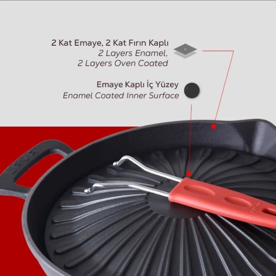 Grill serpenyő, öntöttvas, 32 cm - LAVA