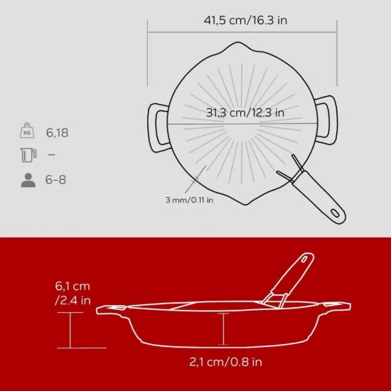 Grill serpenyő, öntöttvas, 32 cm - LAVA