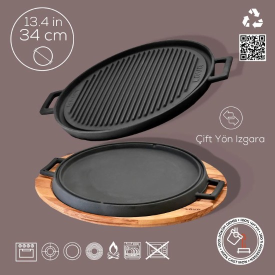 Öntöttvas grill állvánnyal, 34 cm - LAVA
