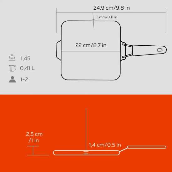 LAVA Grill serpenyő, 21 x 21 cm, narancs fogantyú
