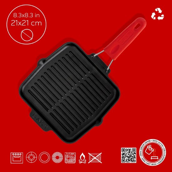 LAVA - 21 x 21 cm - es grillező serpenyő piros nyéllel