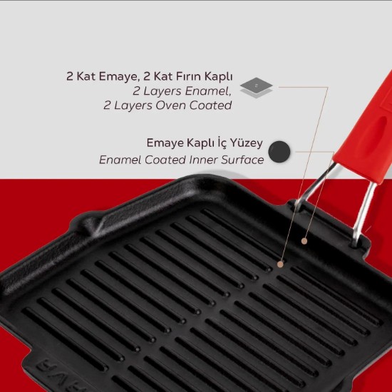 LAVA - 21 x 21 cm - es grillező serpenyő piros nyéllel