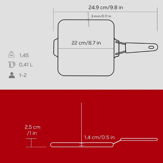 LAVA - 21 x 21 cm - es grillező serpenyő piros nyéllel