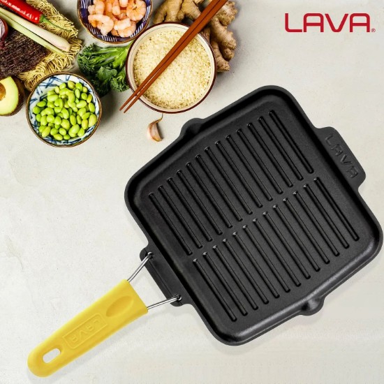 Grill serpenyő, 21 × 21 cm, fogantyú sárga - LAVA