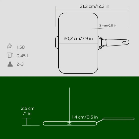 Lava grill serpenyő  21 x 30 cm zöld