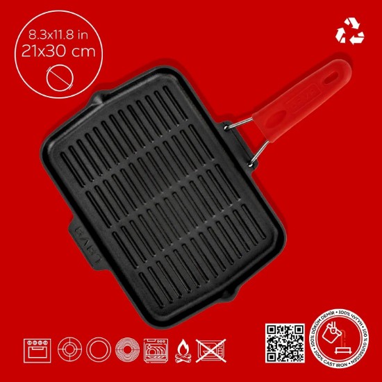 Grill, öntöttvas, 30 x 21 cm, piros - LAVA