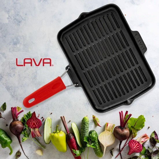 Grill, öntöttvas, 30 x 21 cm, piros - LAVA