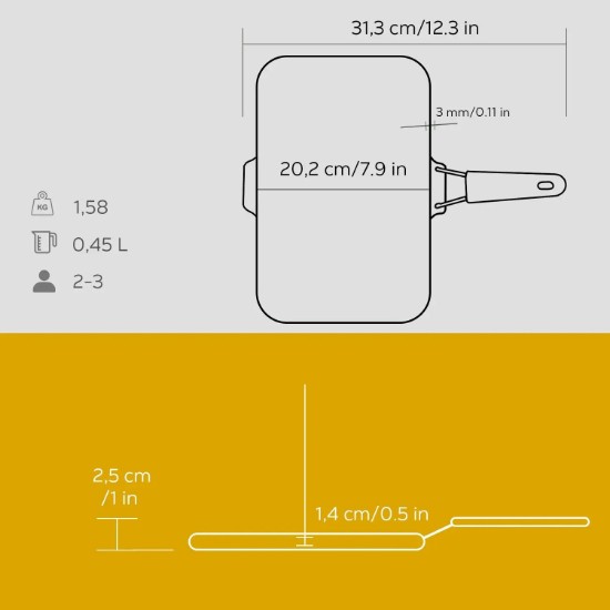 Lava grill serpenyő, 21 x 30 cm, sárga