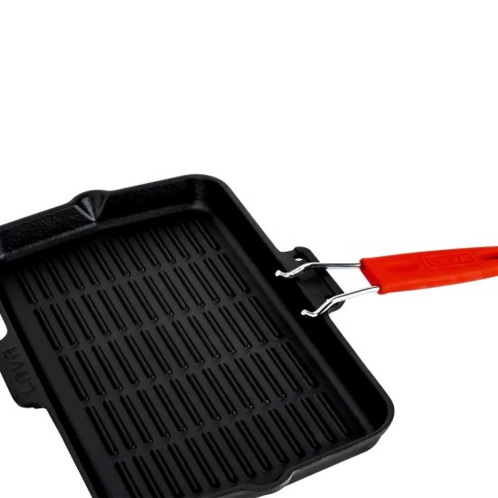 Lava ~  21 x 36 cm ~ piros nyelű ~ öntöttvas grill serpenyő