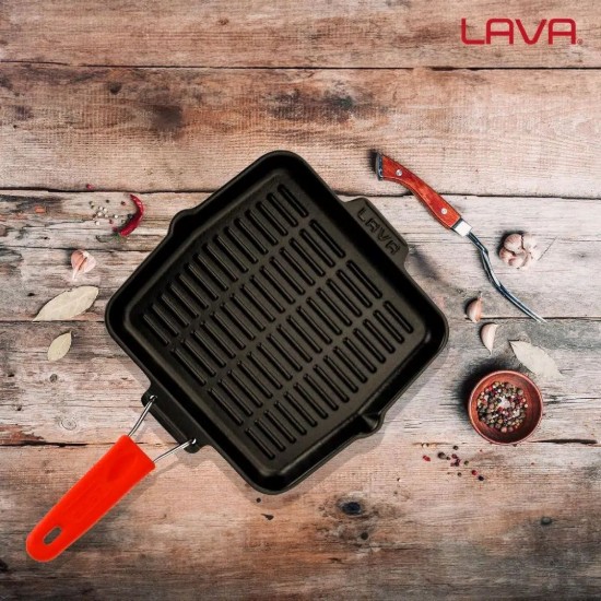 Szögletes grillserpenyő, 24 x 24 cm, piros fogantyú - LAVA
