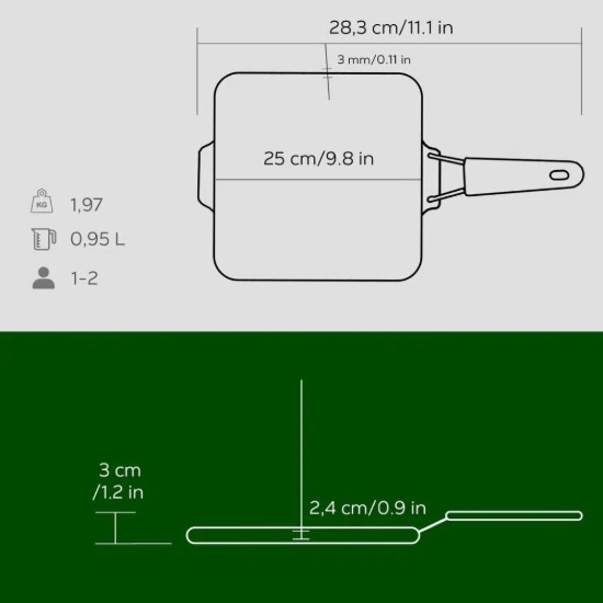 Lava grill serpenyő  24 x 24 cm, zöld