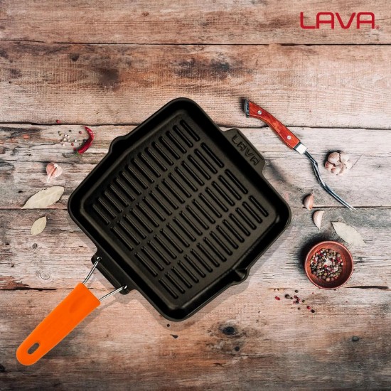 Grill serpenyő, négyzet alakú, 24 x 24 cm, narancssárga fogantyú - LAVA