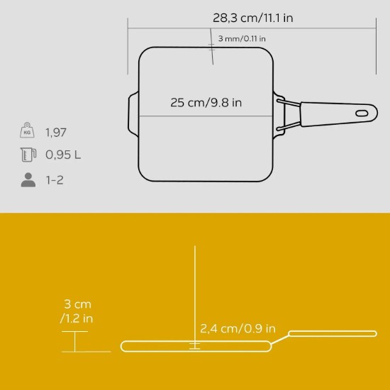 Grill serpenyő, négyzet alakú, 24 x 24 cm, sárga fogantyú - LAVA