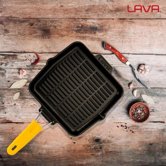 Grill serpenyő, négyzet alakú, 24 x 24 cm, sárga fogantyú - LAVA