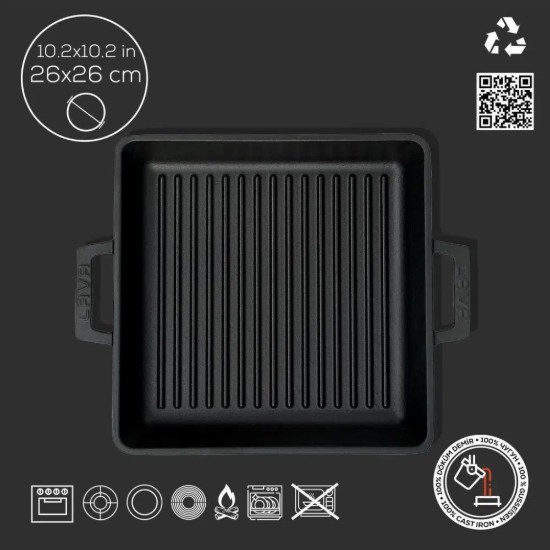 Lava grill tepsi, méretei 26 x 26 cm