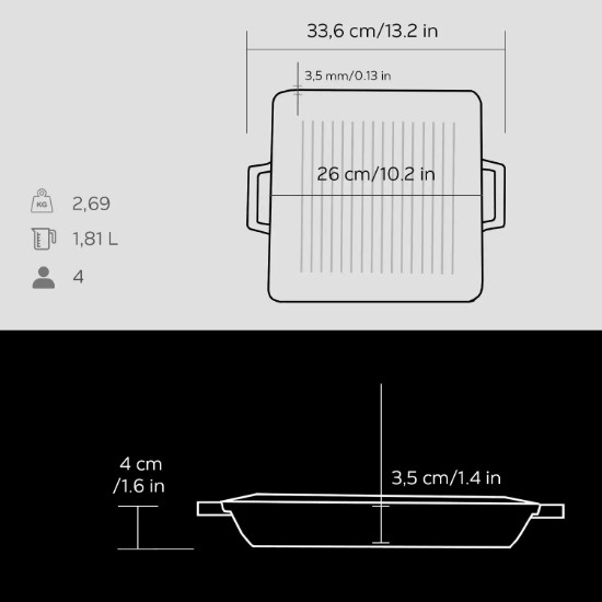 Lava grill tepsi, méretei 26 x 26 cm