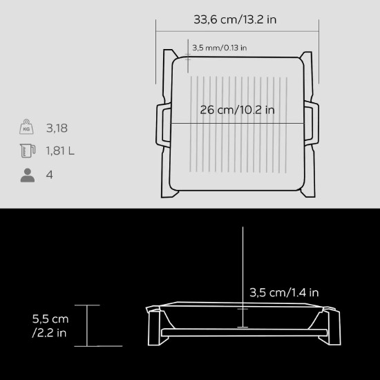 Lava grill tepsi, 26 x 26 cm, fa tálcával