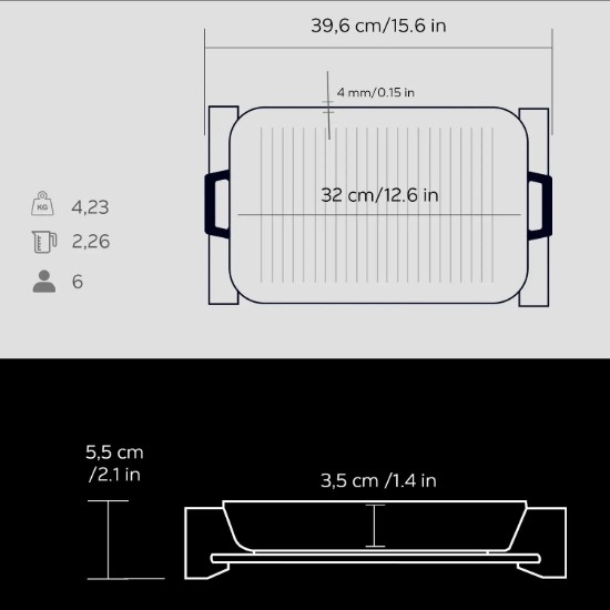 Grilltálca, öntöttvas, 26 x 32 cm, fából készült állványral - LAVA
