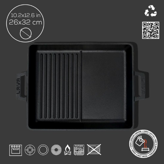 Kettős tálca grillrácsokkal és sík felülettel, 26 x 32 cm, LAVA