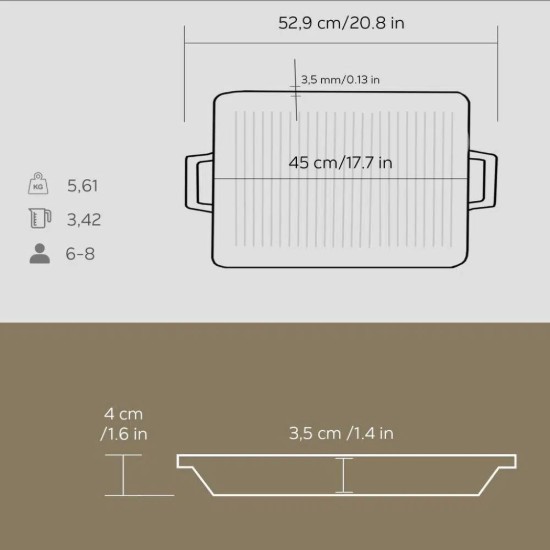 Lava Grill serpenyő 26 x 45 cm öntöttvas