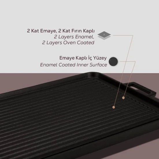 Kétoldalas grill, öntöttvas, 29x44 cm - LAVA