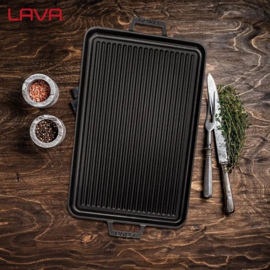 Kétoldalas grill, öntöttvas, 29x44 cm - LAVA