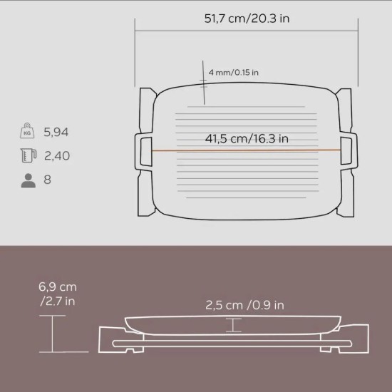 LAVA Grill, öntöttvas, 41,5 x 30 cm, fa állvánnyal