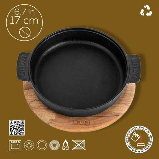 Lava - mini/kerek lábas, 17 cm,  0,5 l, alátéttel, öntöttvas