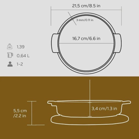 Lava - mini/kerek lábas, 17 cm,  0,5 l, alátéttel, öntöttvas
