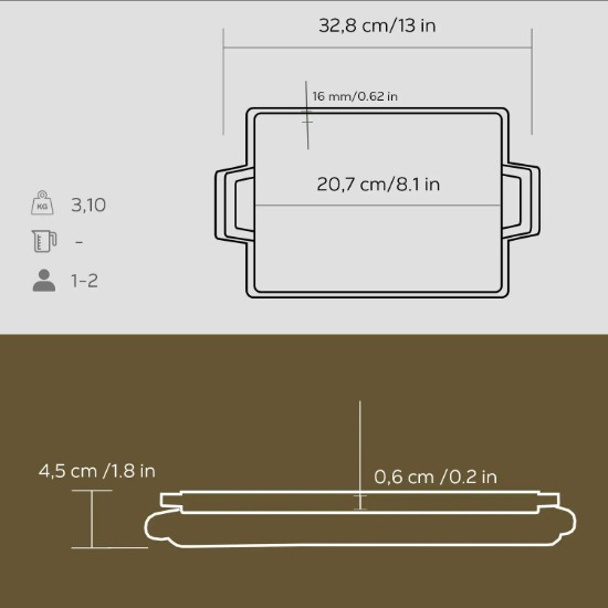LAVA öntvény grillsütő 20,7 x 13,7 cm alátéttel