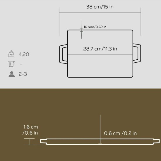 LAVA öntöttvas grill 28,7 x 20,7 cm