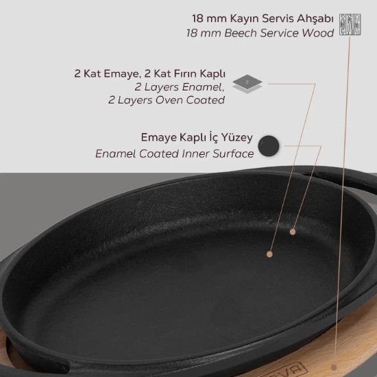 LAVA ovális öntvény tepsi alátéttel, 15 x 10 cm