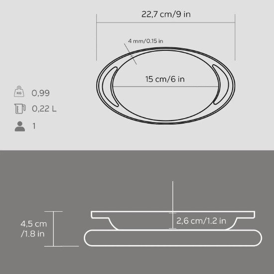 LAVA ovális öntvény tepsi alátéttel, 15 x 10 cm